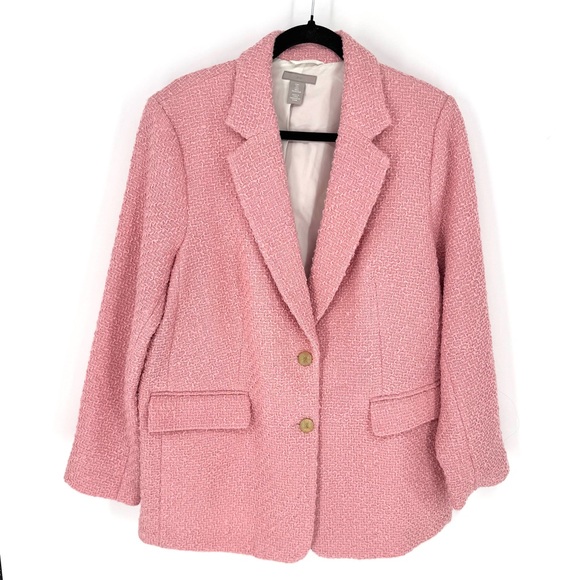 H&M Pink Textured tweed double breasted two buttons up Blazer - Picture 1 of 7